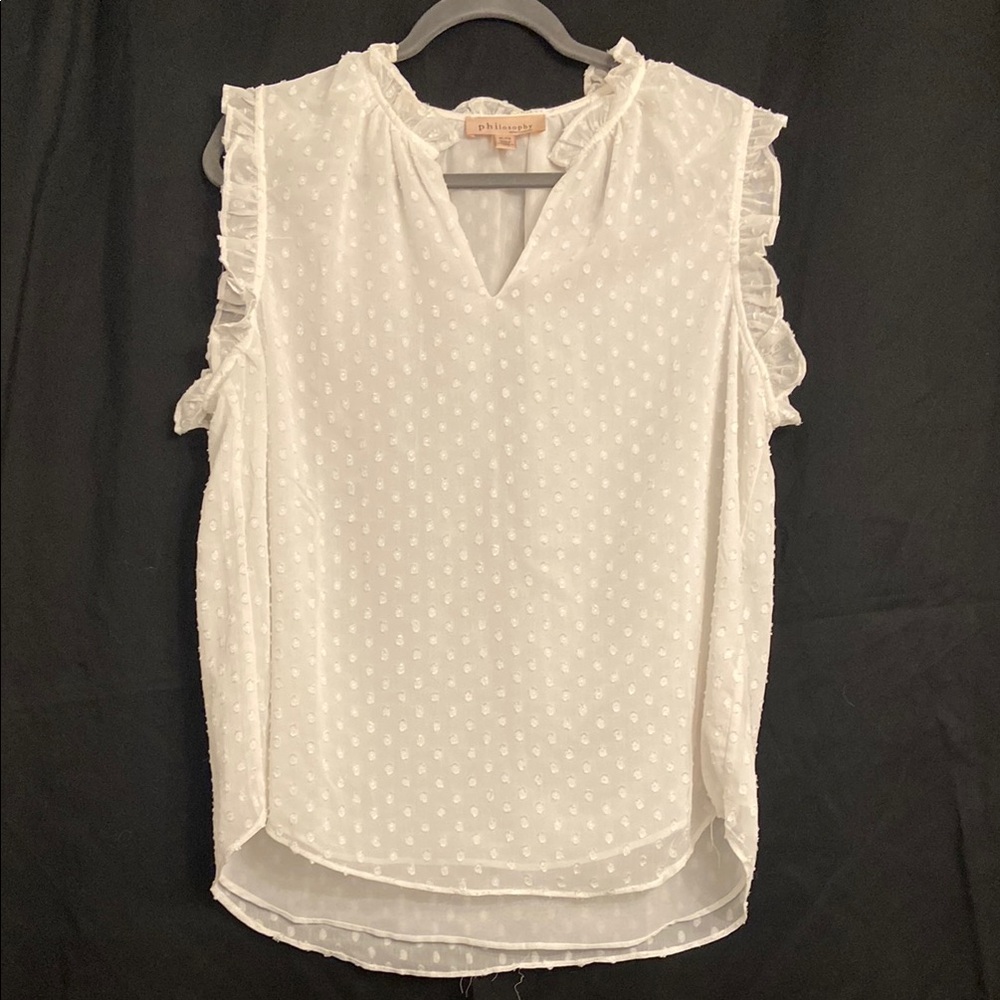 Philosophy White Ruffled Sleeveless Blouse